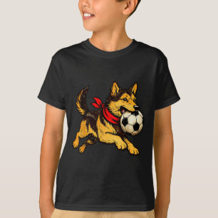 Lustiger deutscher Schäferhund spielt Fußball-Spie T-Shirt