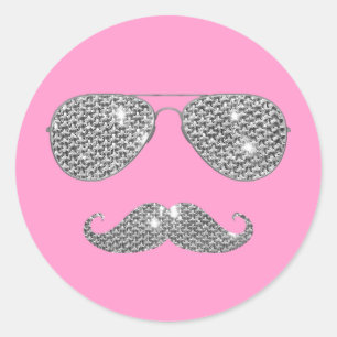 Lustiger Diamant-Schnurrbart mit Brille Runder Aufkleber