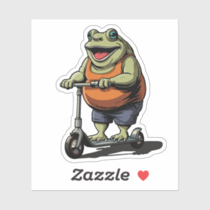 Lustiger dicker Frosch fährt auf Scooter Cartoon Aufkleber