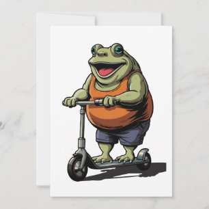 Lustiger dicker Frosch fährt auf Scooter Cartoon Einladung
