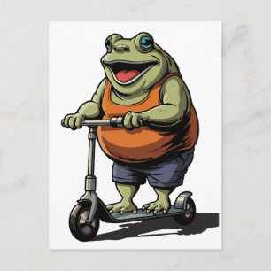 Lustiger dicker Frosch fährt auf Scooter Cartoon Postkarte