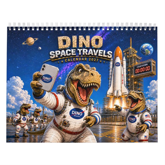 Lustiger Dinosaurier-Astronaut 2027 Wandkalender  (Titelbild)