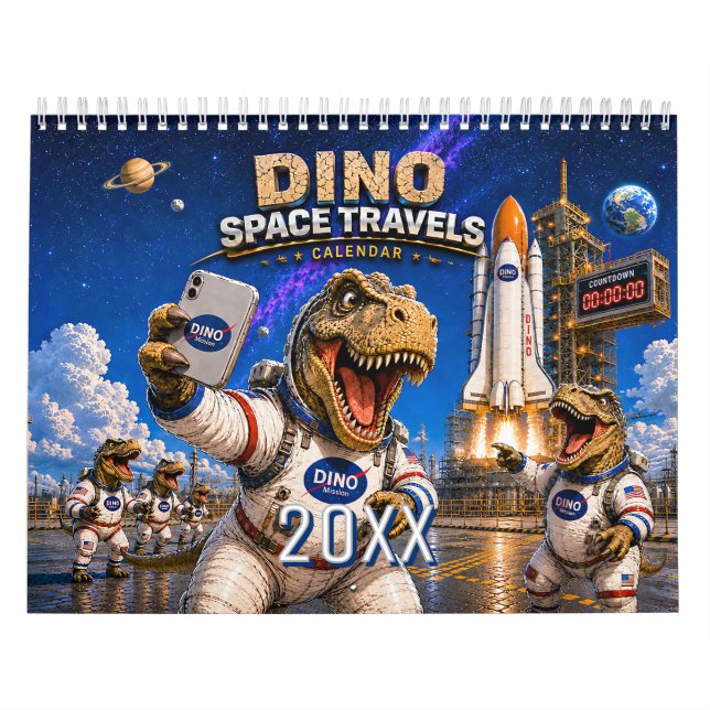 Lustiger Dinosaurier-Astronaut-Wandkalender  Kalender (Titelbild)