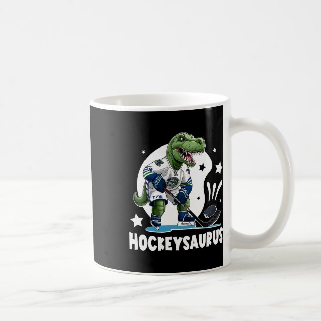 Lustiger Dinosaurier-Hockey-Junge Hockeysaurus Kaffeetasse (Rechts)
