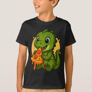 Lustiger Dinosaurier isst Zza-Grafik Jungen Mädche T-Shirt