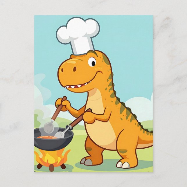 Lustiger Dinosaurier-Koch Postkarte (Vorderseite)