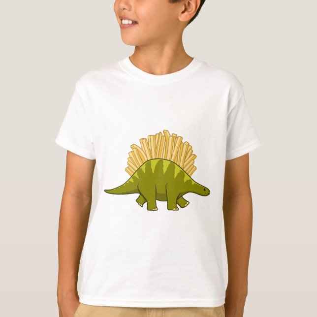 Lustiger Dinosaurier mit Pommes Frites T-Shirt (Vorderseite)
