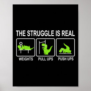 Lustiger Dinosaurier Sport Fitnessstudio Bankdrück Poster