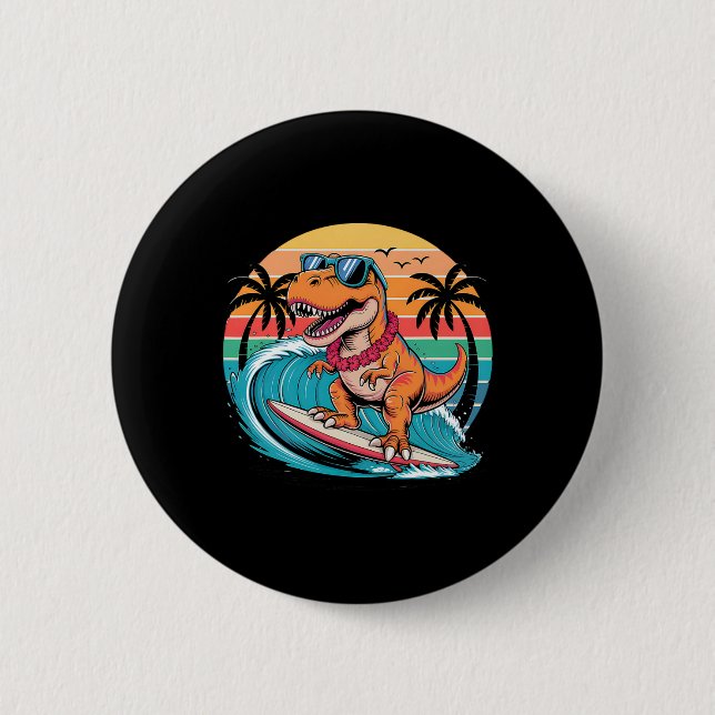 Lustiger Dinosaurier-Surfboard-Strand-Sommer-Surfe Button (Vorderseite)