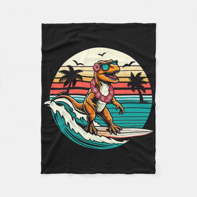 Lustiger Dinosaurier-Surfboard-Strand-Sommer-Surfe Fleecedecke (Vorderseite)