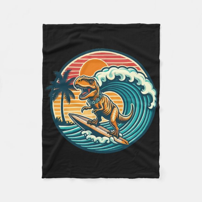 Lustiger Dinosaurier-Surfboard-Strand-Sommer-Surfe Fleecedecke (Vorderseite)