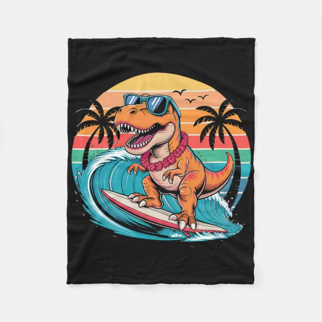 Lustiger Dinosaurier-Surfboard-Strand-Sommer-Surfe Fleecedecke (Vorderseite)