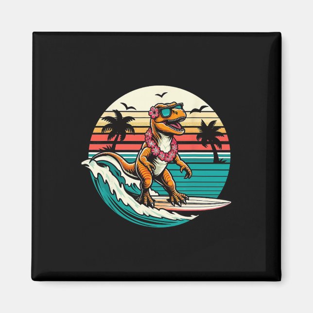 Lustiger Dinosaurier Surfboard Strand Sommer Surfe Magnet (Vorne)