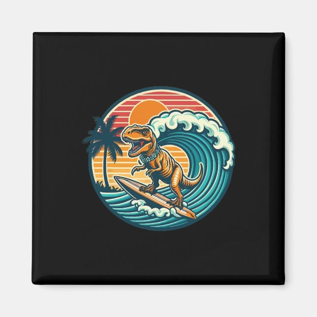 Lustiger Dinosaurier Surfboard Strand Sommer Surfe Magnet (Vorne)