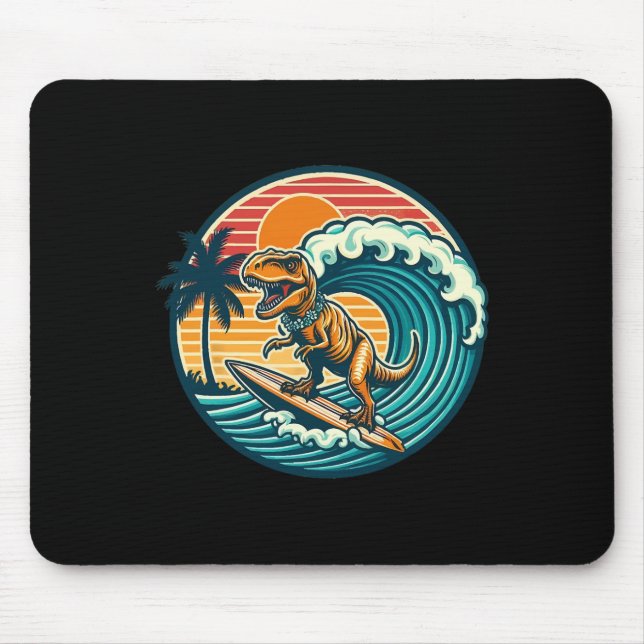 Lustiger Dinosaurier-Surfboard-Strand-Sommer-Surfe Mousepad (Vorne)
