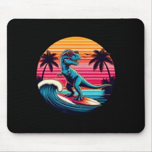 Lustiger Dinosaurier surft Retro-Sonnenuntergang M Mousepad