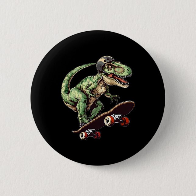 Lustiger Dinosaurier T Rex auf Skateboard Skateboa Button (Vorderseite)