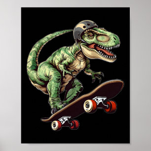 Lustiger Dinosaurier T Rex Auf Skateboard Skateboa Poster