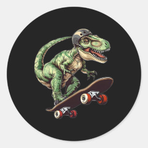 Lustiger Dinosaurier T Rex Auf Skateboard Skateboa Runder Aufkleber