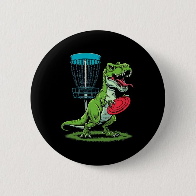 Lustiger Dinosaurier T-Rex Disc-Golf-Spieler Sket  Button (Vorderseite)