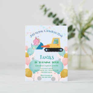 Lustiger Dinosaurier Traktor Geburtstagsfeier DIY  Postkarte