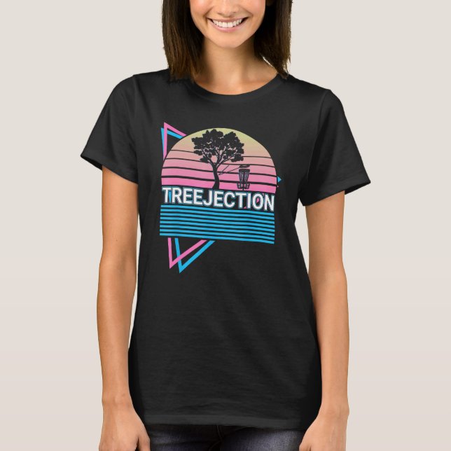 Lustiger Disc-Golf-Spieler Retro Treejection T-Shirt (Vorderseite)