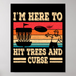 Lustiger Disc-Golf-Treffer Bäume und fluche Retro- Poster