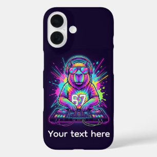 Lustiger DJ Capybara Cool 67 Tie Dye Neon Musikpar iPhone 16 Hülle