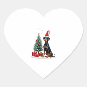 Lustiger Dobermann-Hund Weihnachtsbaum Frauen Männ Herz-Aufkleber