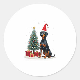 Lustiger Dobermann-Hund-Weihnachtsbaum-Frauen-Männ Runder Aufkleber