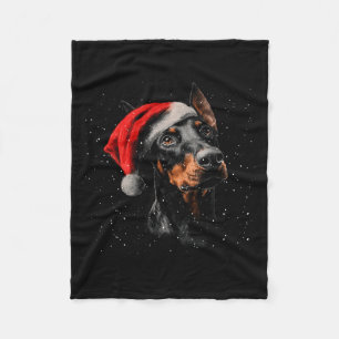 Lustiger Dobermann-Hund Weihnachtslichter Santa-Hu Fleecedecke