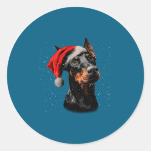 Lustiger Dobermann-Hund Weihnachtslichter Santa Hu Runder Aufkleber