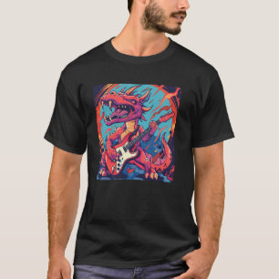 Lustiger Drache mit Flammen und E-Gitarre für R T-Shirt