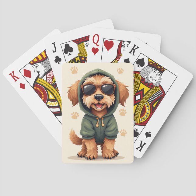 Lustiger Drahthaariger Griffon Kawaii Hund Spielkarten (Rückseite)
