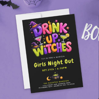 Lustiger Drink Up Hexen Halloween Farbige Cocktail Einladung