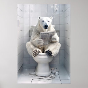 Lustiger Eisbär-Badezimmer-Druck Tier auf Toilette Poster