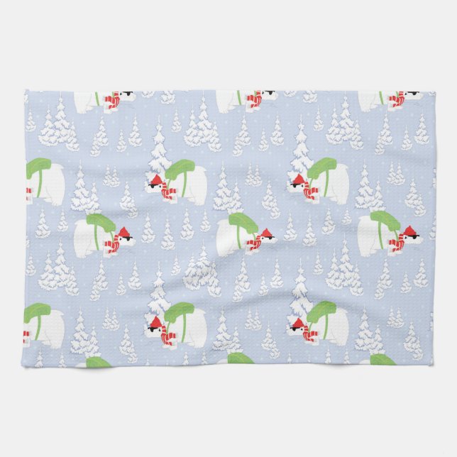 lustiger Eisbär santa Geschirrtuch (Horizontal)