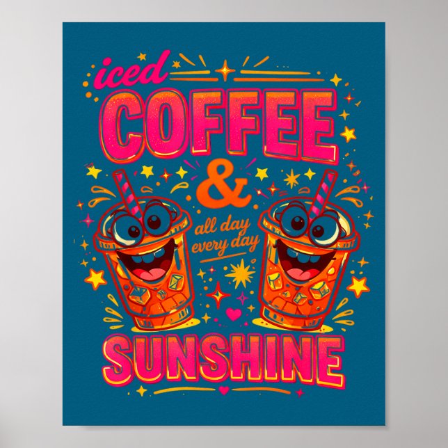 Lustiger Eiskaffee Sonnenschein Sommer Stimmung Ko Poster (Vorne)
