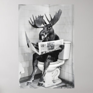Lustiger Elch-Badezimmer-Druck Tiere an der Toilet Poster