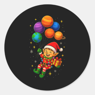 Lustiger Elf-Astronaut Mit Planeten Weihnachts-PJs Runder Aufkleber