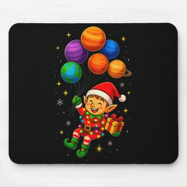 Lustiger Elf-Astronaut Mit Planeten Weihnachts-Pyj Mousepad (Vorne)