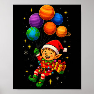Lustiger Elf-Astronaut Mit Planeten Weihnachts-Pyj Poster