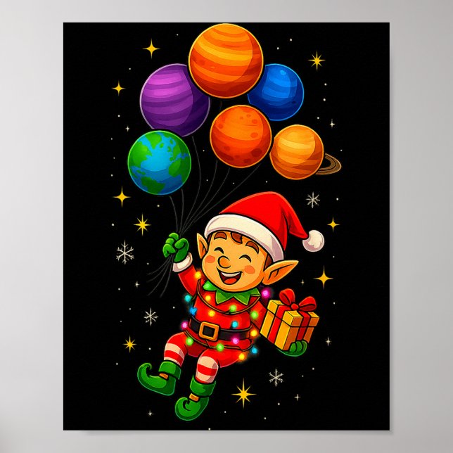 Lustiger Elf-Astronaut Mit Planeten Weihnachts-Pyj Poster (Vorne)