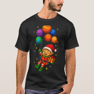 Lustiger Elf-Astronaut Mit Planeten Weihnachts-Pyj T-Shirt