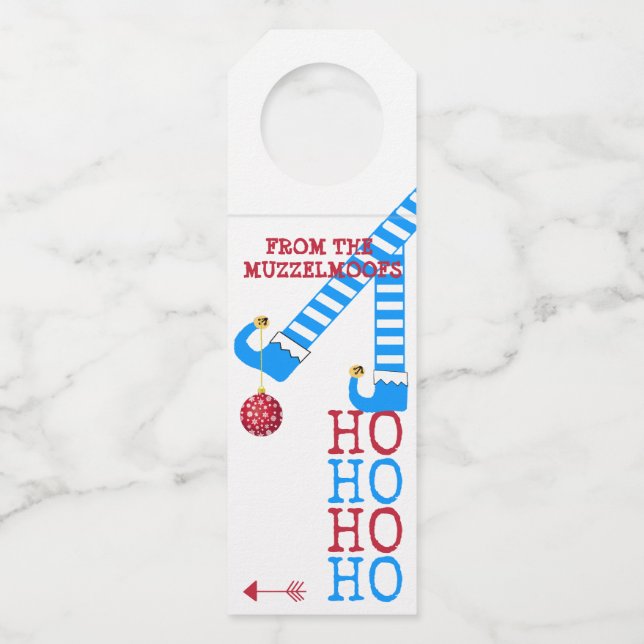 Lustiger Elf-Bein-Ho Ho Ho Weihnachtswein Flaschenanhänger (Vorderseite)