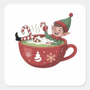 Lustiger Elf nimmt Matcha-Bad Wannen Weihnachten Quadratischer Aufkleber