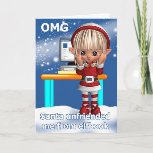 Lustiger Elf-Weihnachtsgruß Mit Computer Feiertagskarte