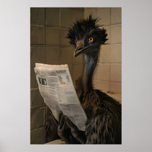 Lustiger Emu-Badezimmerdruck, Zeitung lesendes Tie Poster