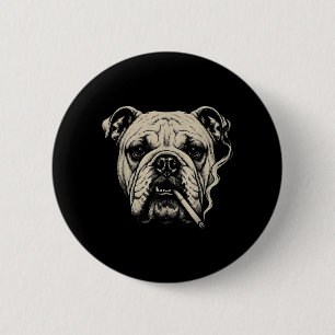 Lustiger englischer Bulldogge-Meme Hund raucht Zig Button