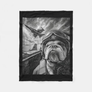 Lustiger englischer Bulldogge Selfie-Kampfflugzeug Fleecedecke